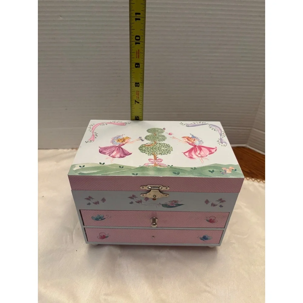 Fairy Garden Musical Jewelry Box with Spinning Ballerina and Two Drawers Pink